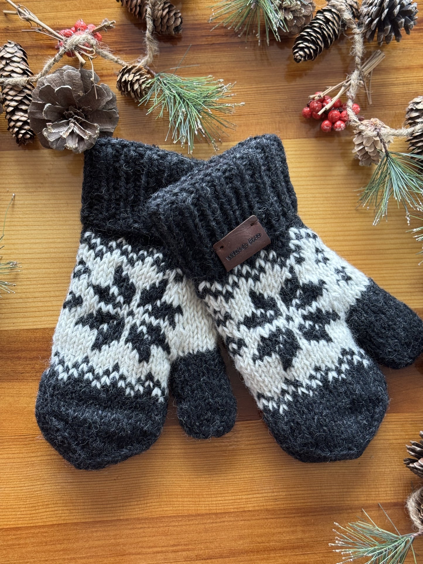 Wild & Free Charcoal and White Snowflake Mitten